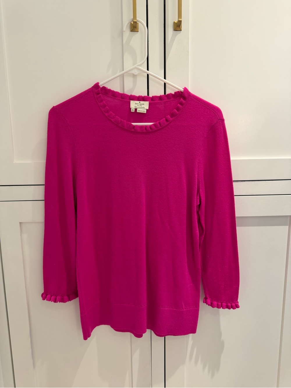 kate spade Hot Pink Ruffle-Neck Knit Top